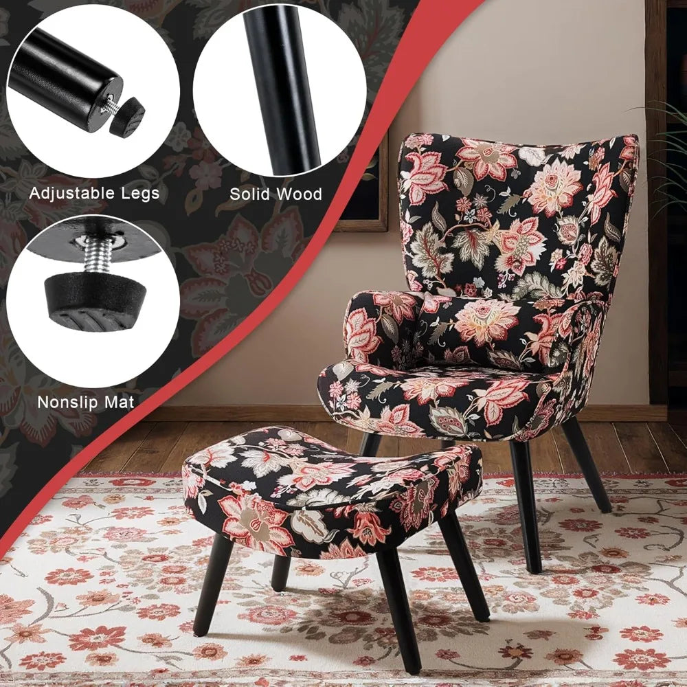 Dafify Modern Wingback Accent Chair Ottoman Lumbar Pillow