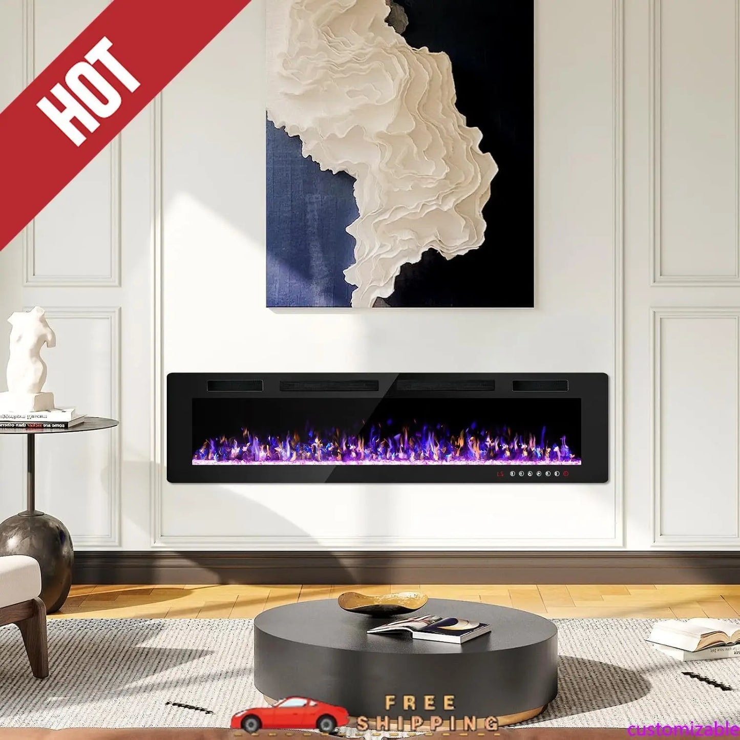 XMSJ Customizable Electric Fireplace In-Wall Recessed and Mounted AdvancedThermostatFeatures