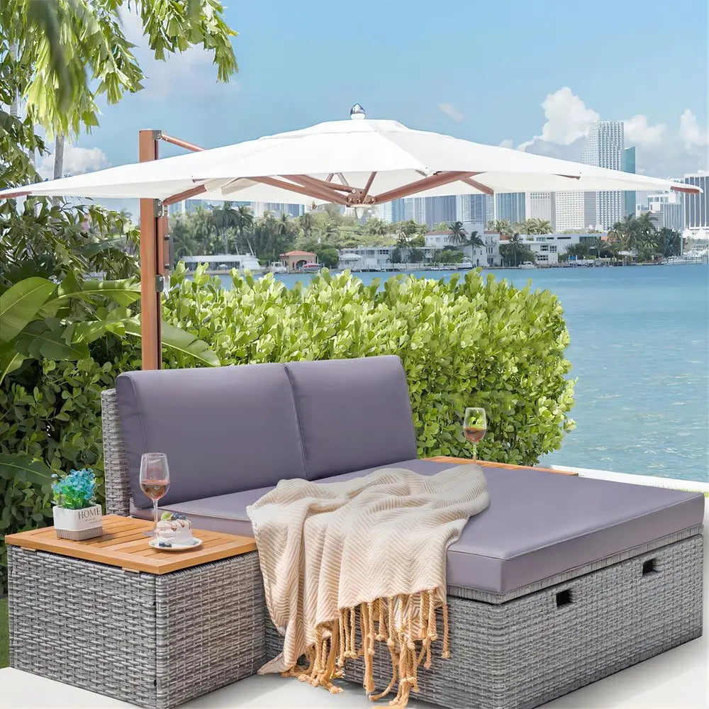 Outdoor Daybed Set Wicker Lounge Furniture With Cushions