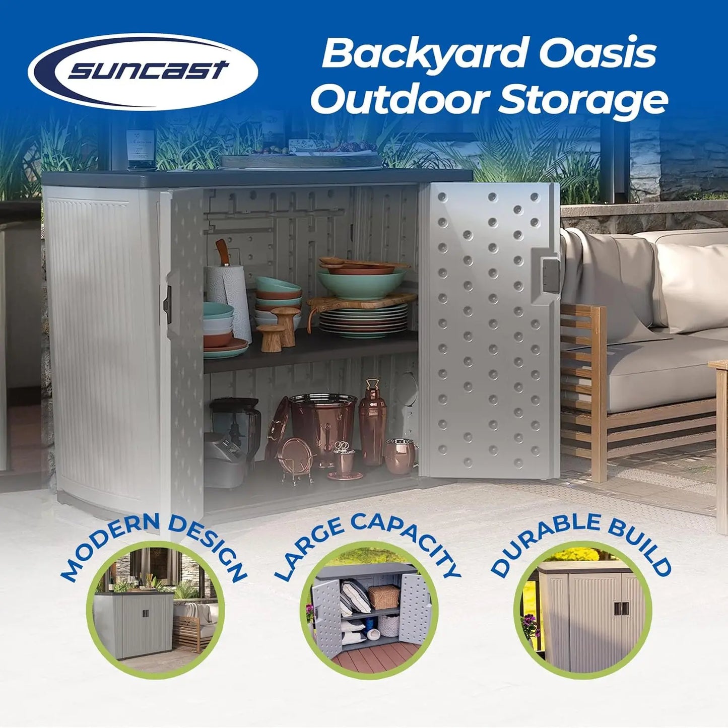 Lockable Resin Outdoor Storage Cabinet Weather-Resistant For Backyard Patio