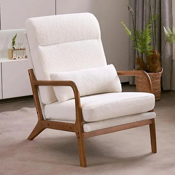 Mid Century Modern Accent Chair with Pillow Upholstered Lounge Armchair
