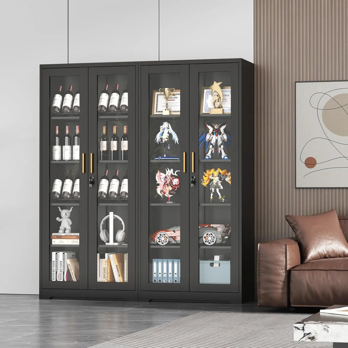 ZHILU Lockable Glass Display Cabinet With Adjustable Shelves