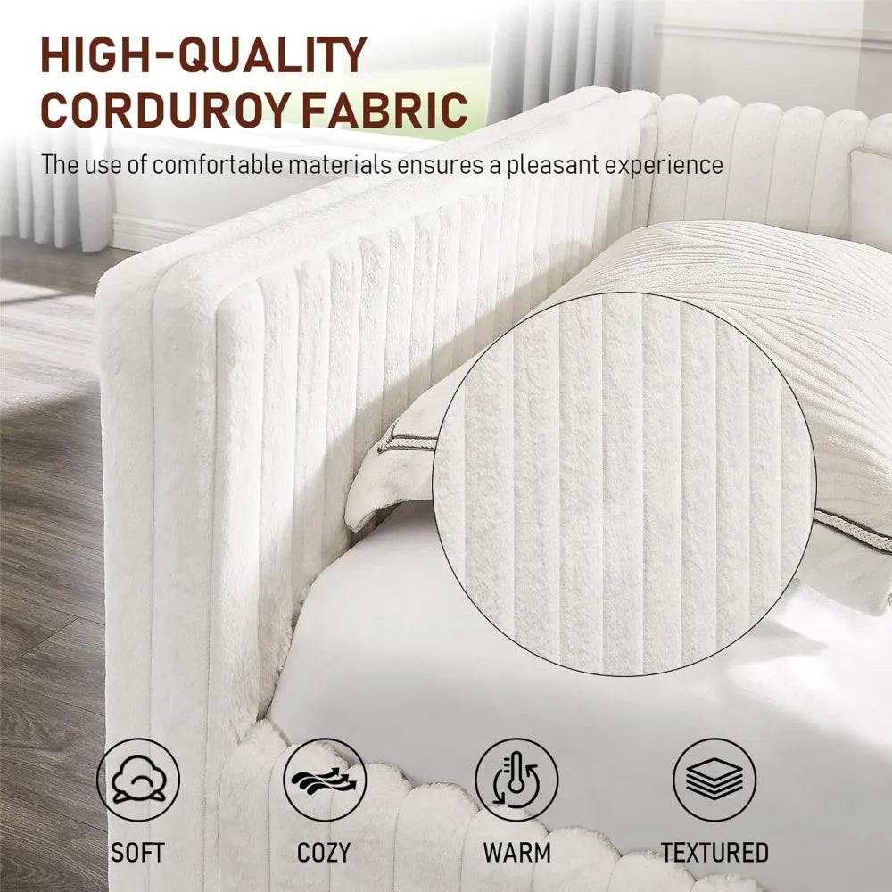 Upholstered Sofa Bed Daybed Frame With Wooden Daybed And Trundle Corduroy