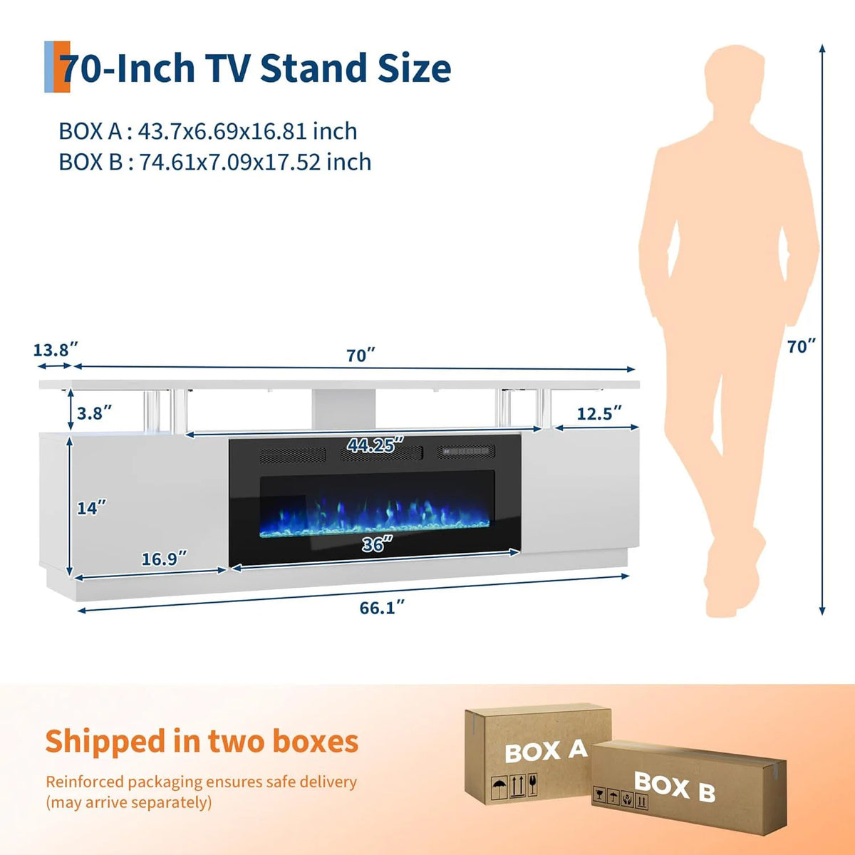 Adoolla Fireplace TV Stand With Electric Heater LED Lights And Storage