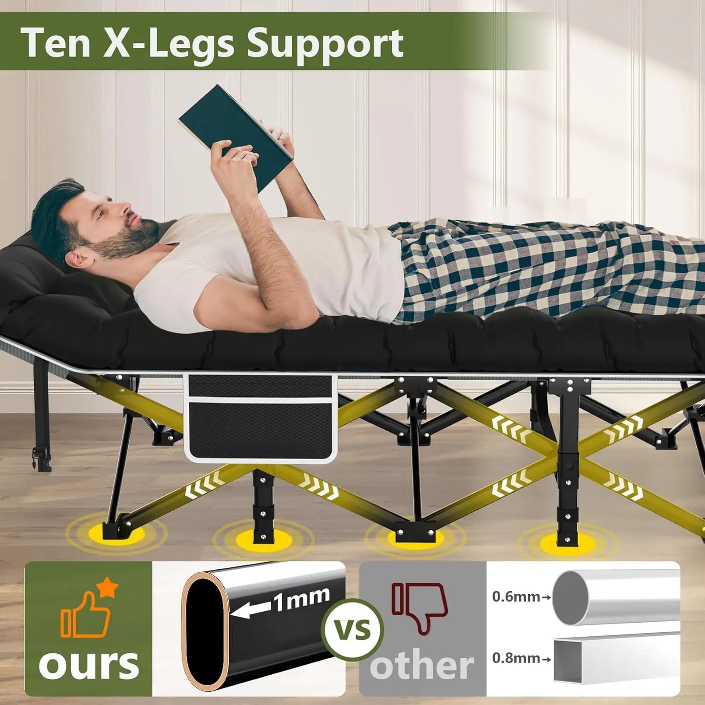 Portable Folding Camping Cot for Adults Heavy Duty 500lbs