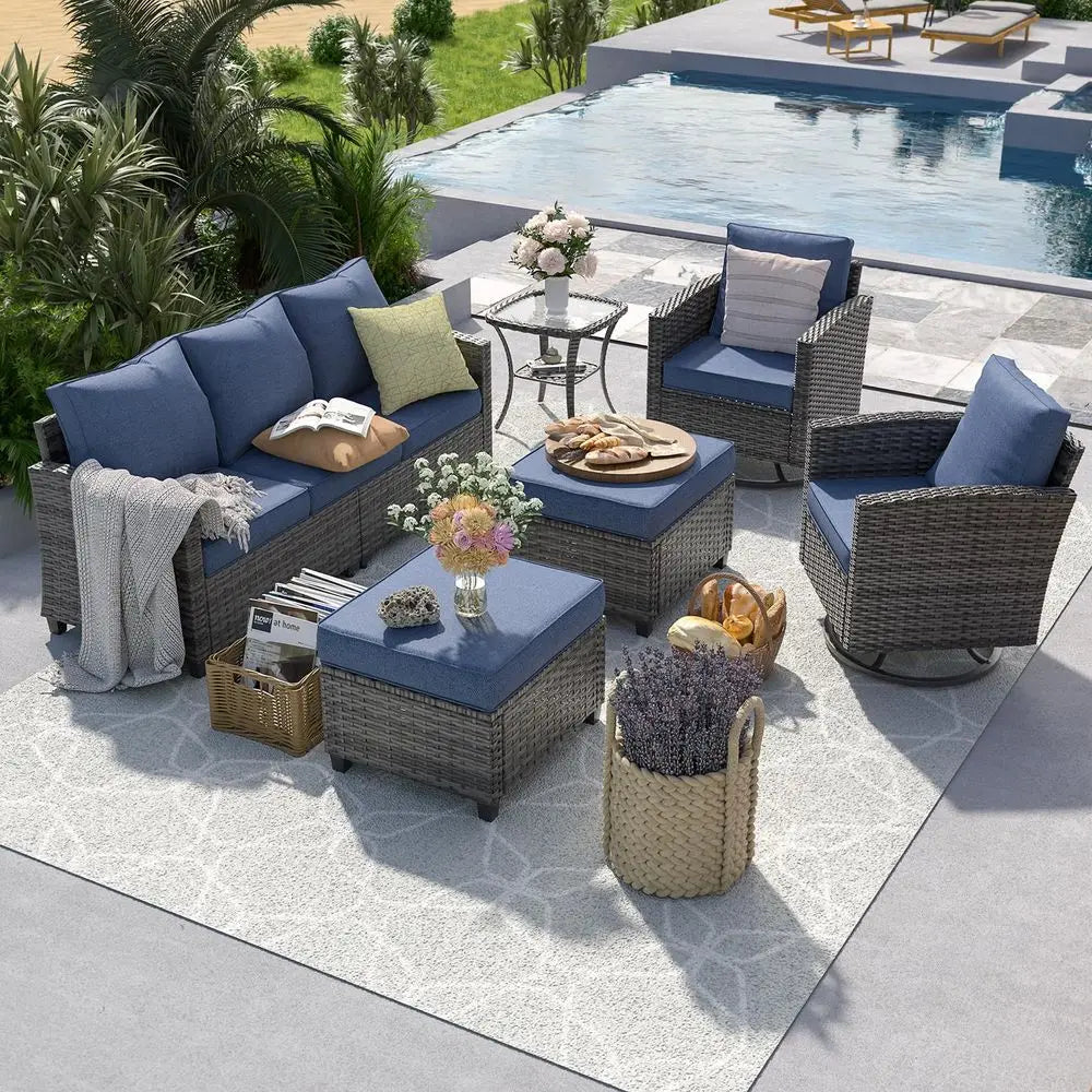 Patio Furniture Set Sectional Sofa With Swivel Rocking Chair