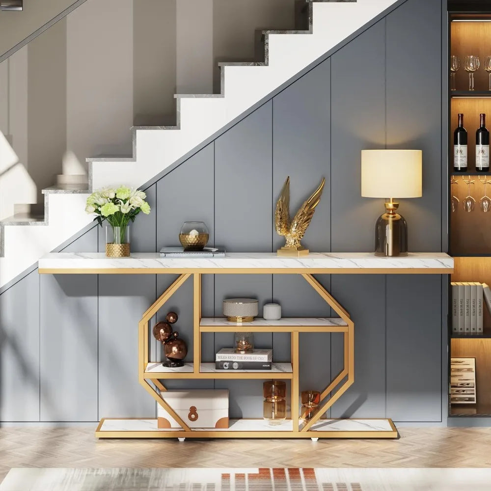 Elegant Metal Console Table With Storage And Four Tiers