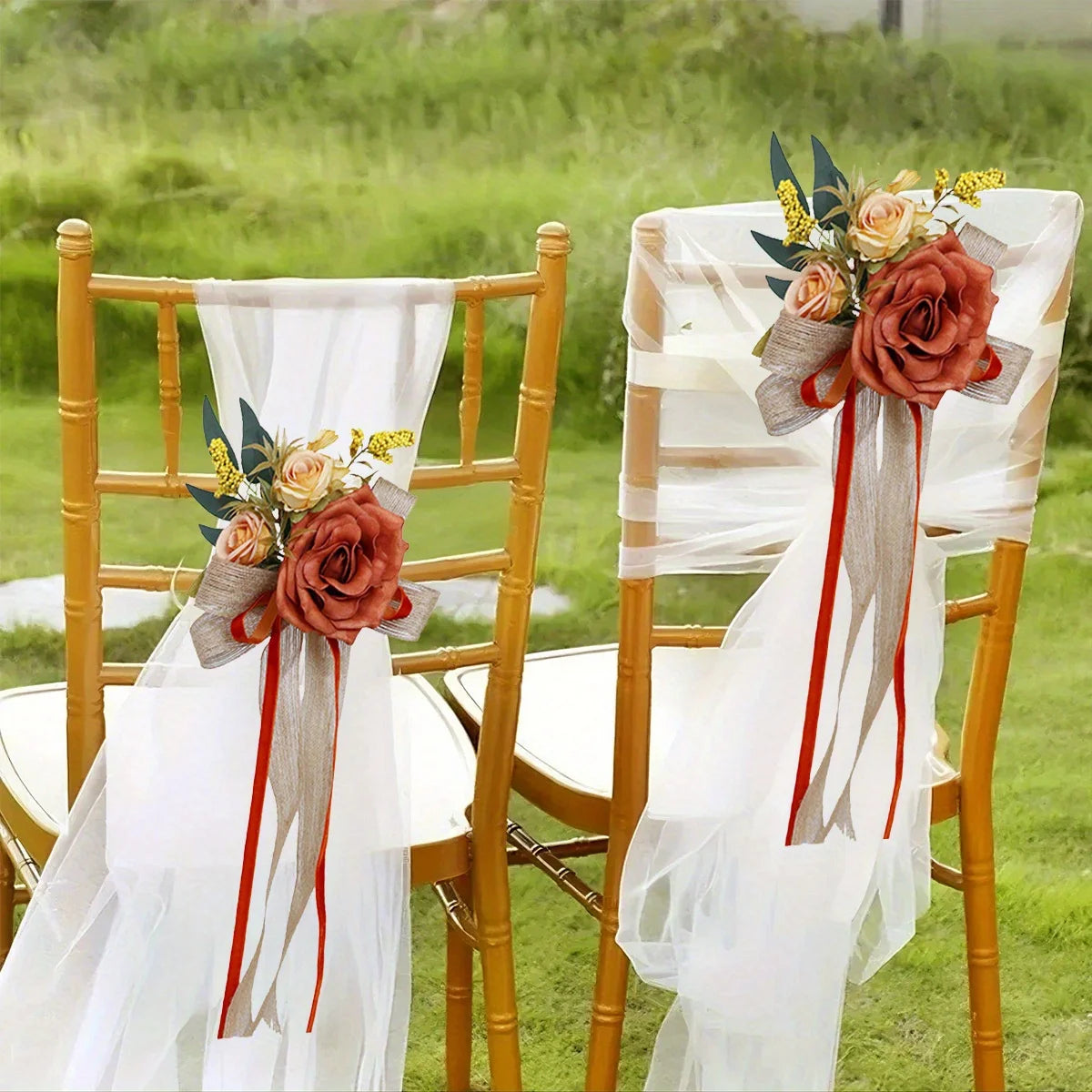 CN Zhejiang 4Pcs Wedding Aisle Pew Flowers Ribbons Chair