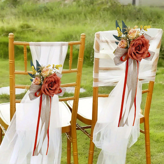 CN Zhejiang 4Pcs Wedding Aisle Pew Flowers Ribbons Chair