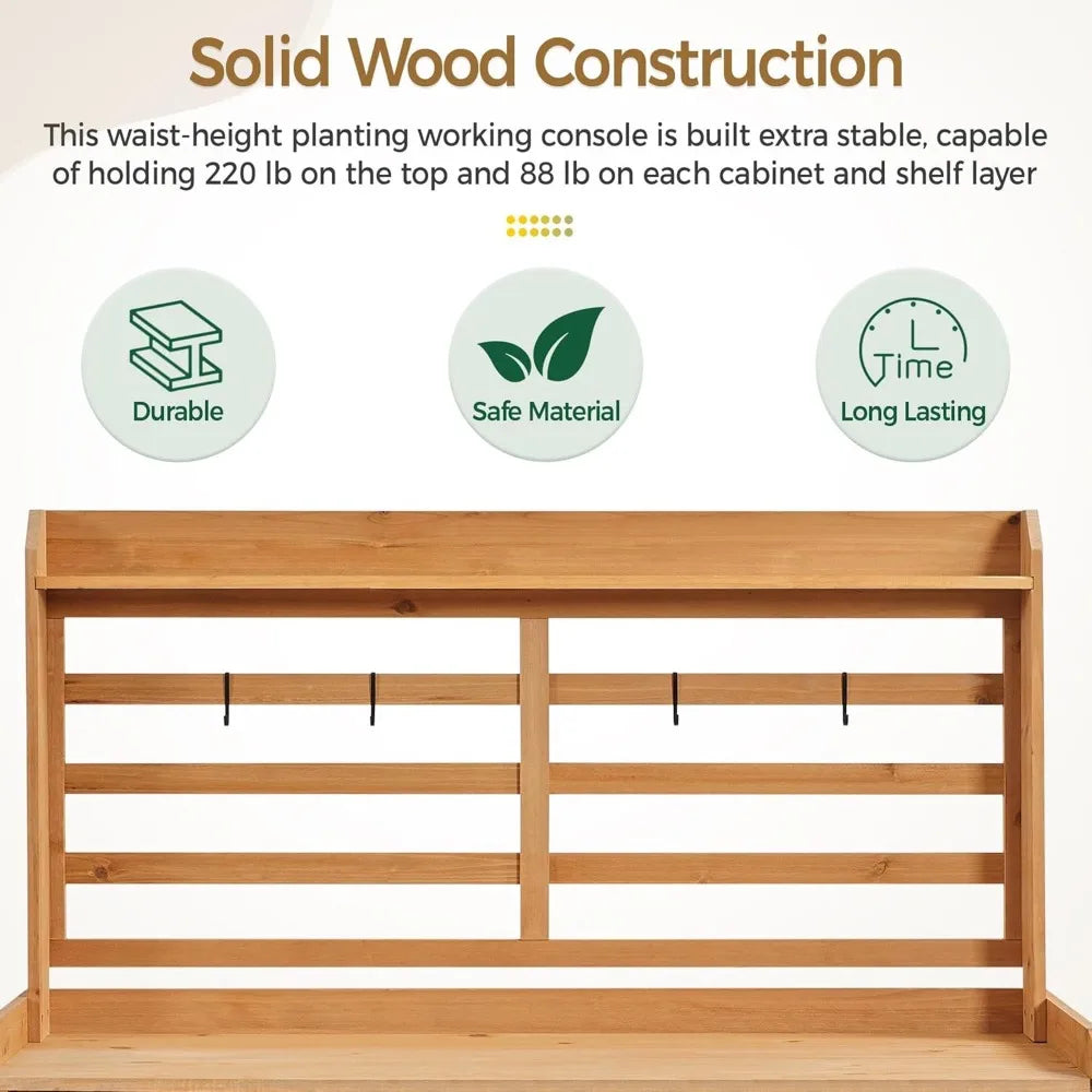 Outdoor Potting Bench Work Table With Storage Cabinet Shelf