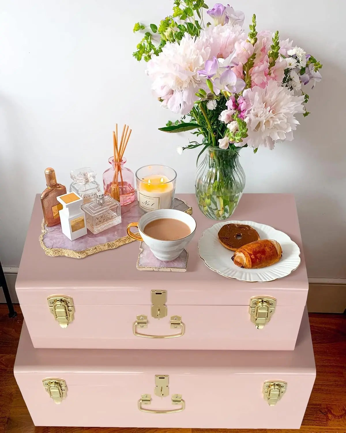 XMSJ Decorative Metal Box Storage Trunks Set Of Two