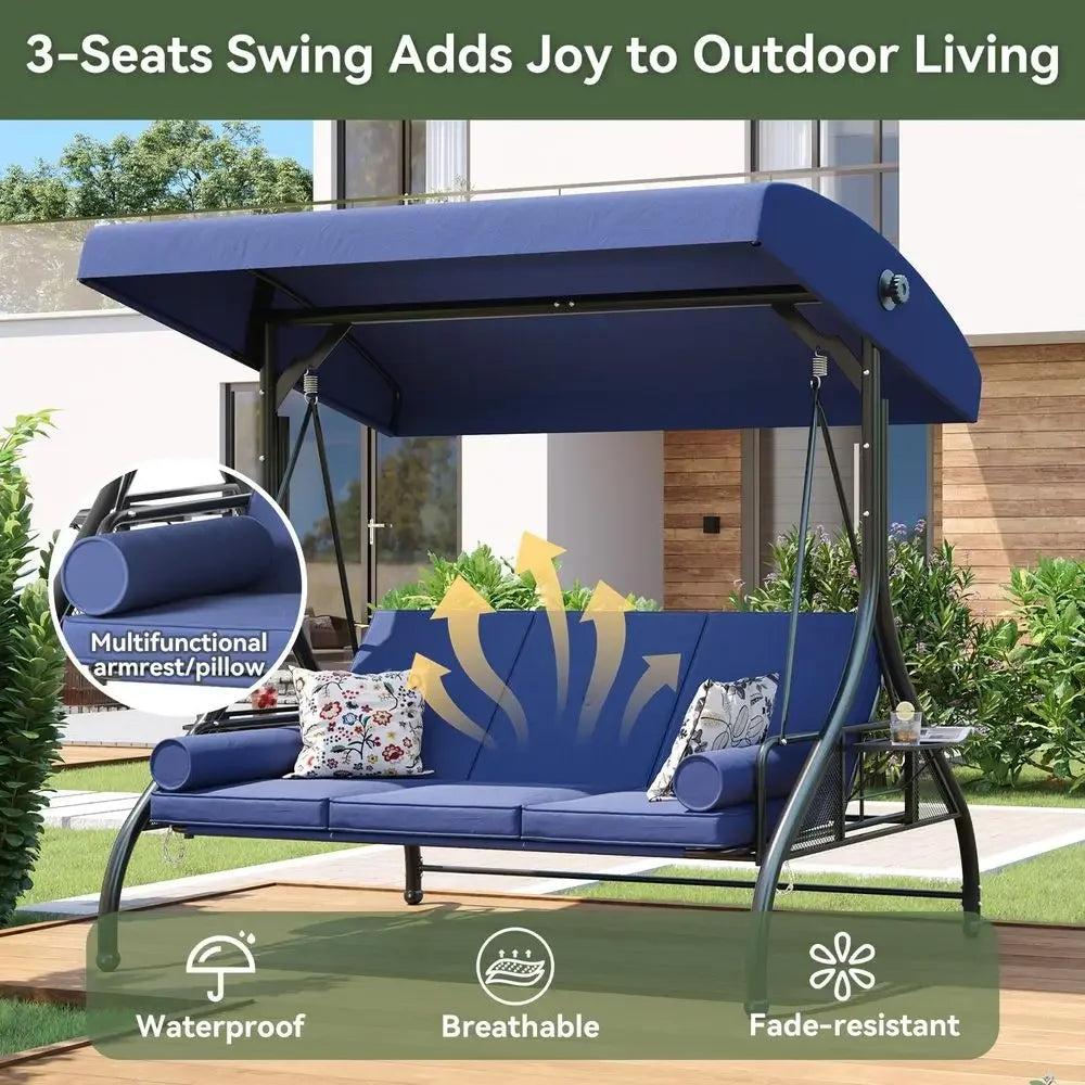 XMSJ Outdoor Porch Swing With Weatherproof Canopy Three Seats