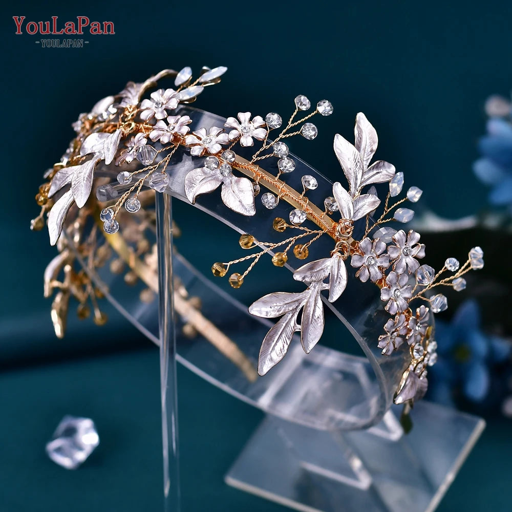 YouLaPan Bride Forehead Rhinestone Headband for Weddings