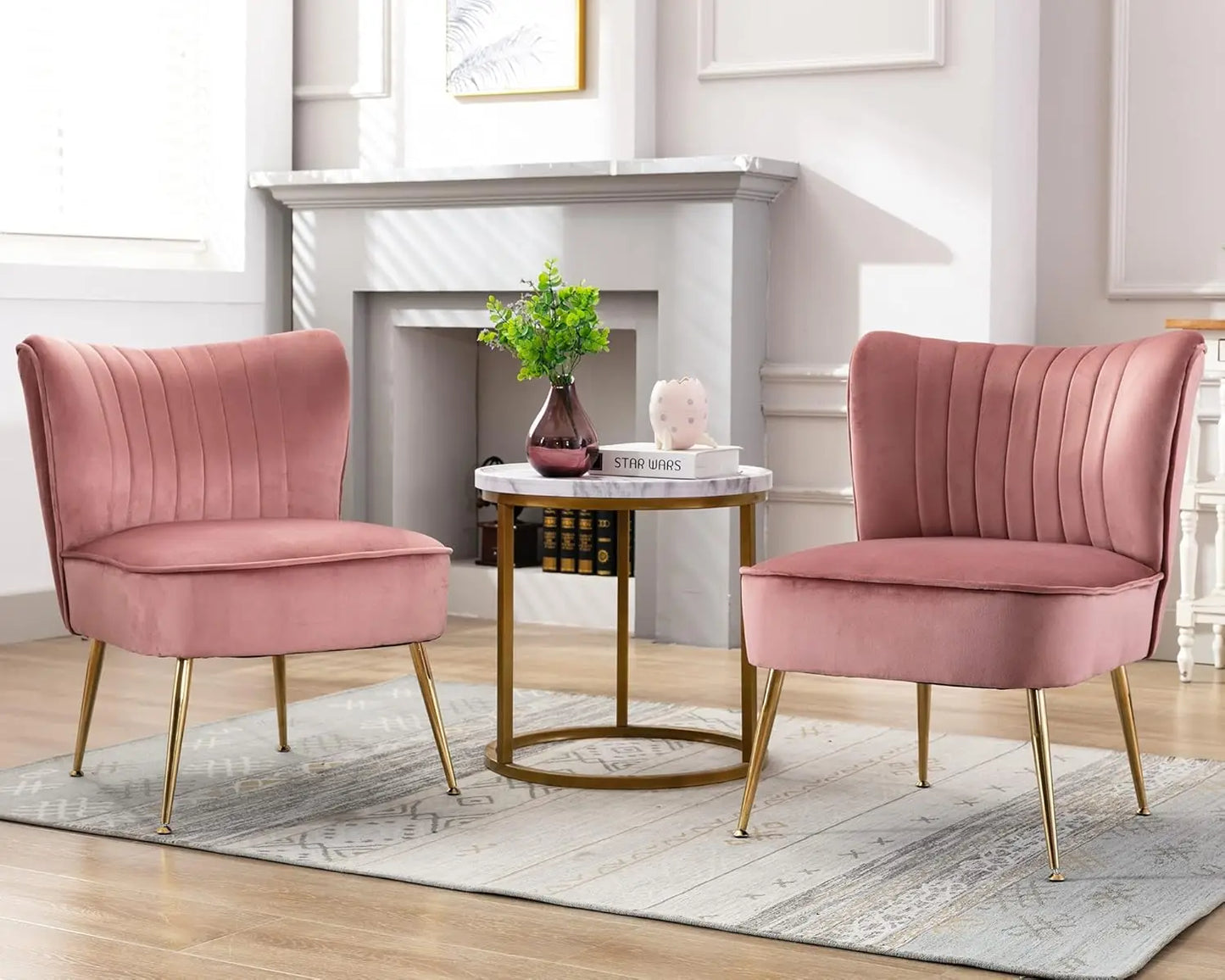 Velvet Armless Slipper Chairs With Golden Legs Mid Century