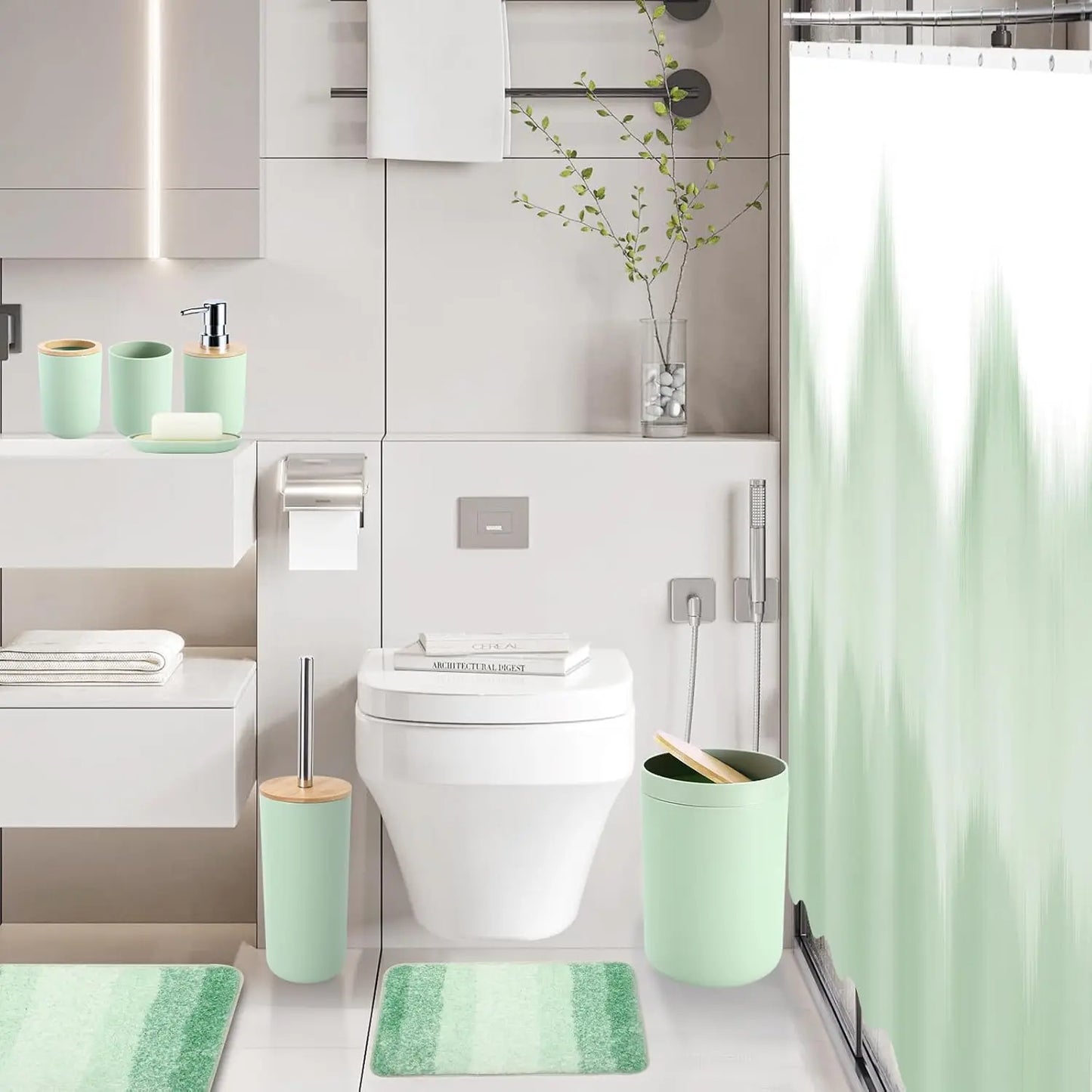Waterproof Shower Curtain Set With Ultra Absorbent Rug