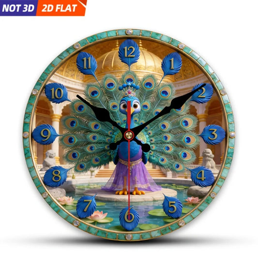 XMSJ Silent Wooden Peacock Wall Clock For Living Room