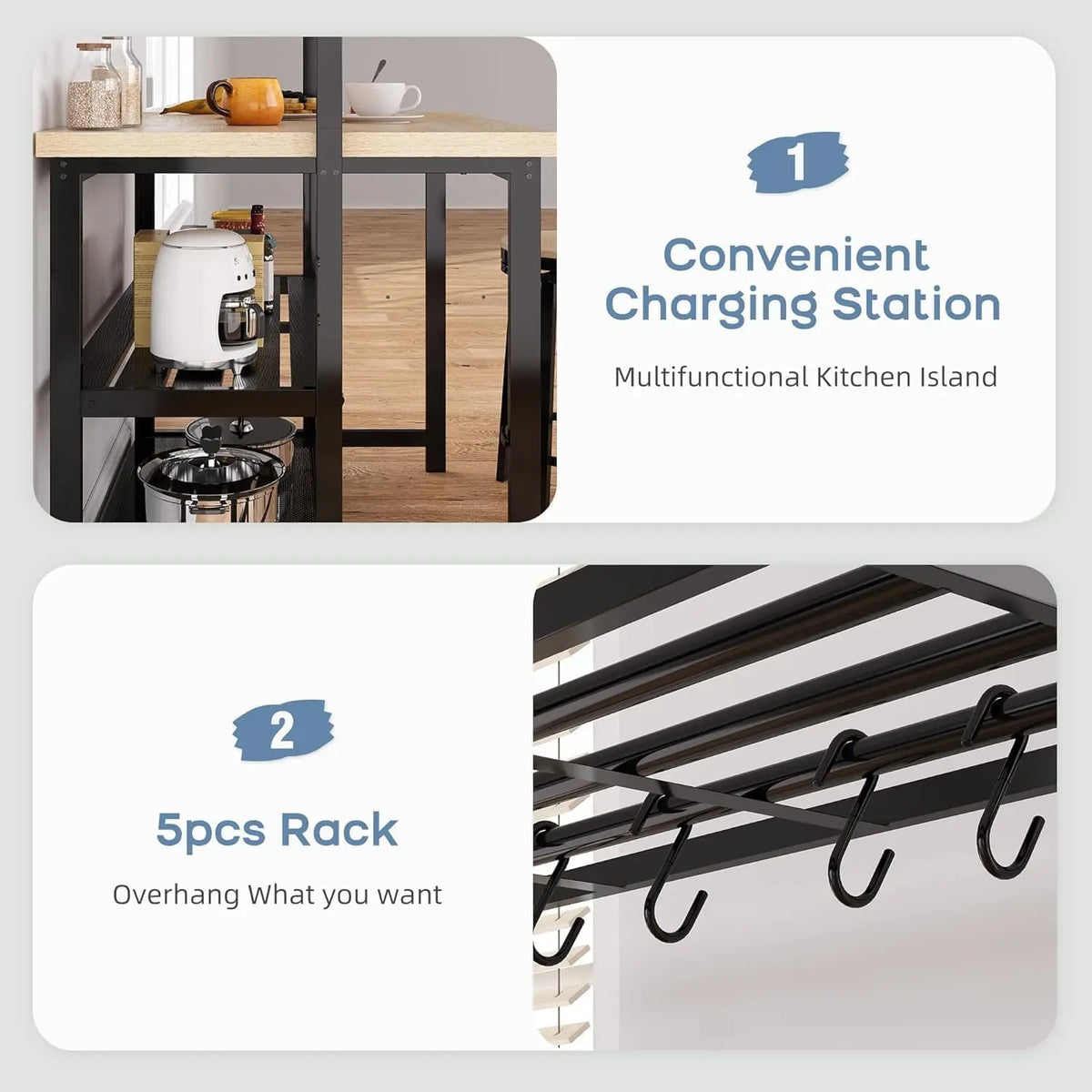 HiMISS Kitchen Island Bakers Rack Microwave Stand Storage Shelves