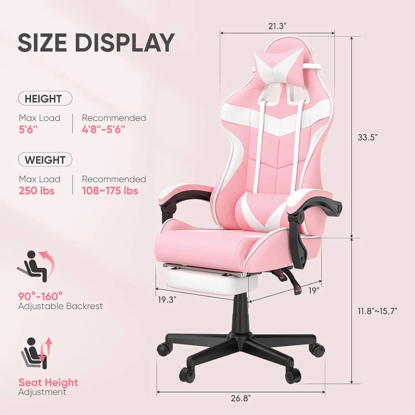 Ergonomic Gaming Chair With Bunny Ears Headrest Lumbar Support