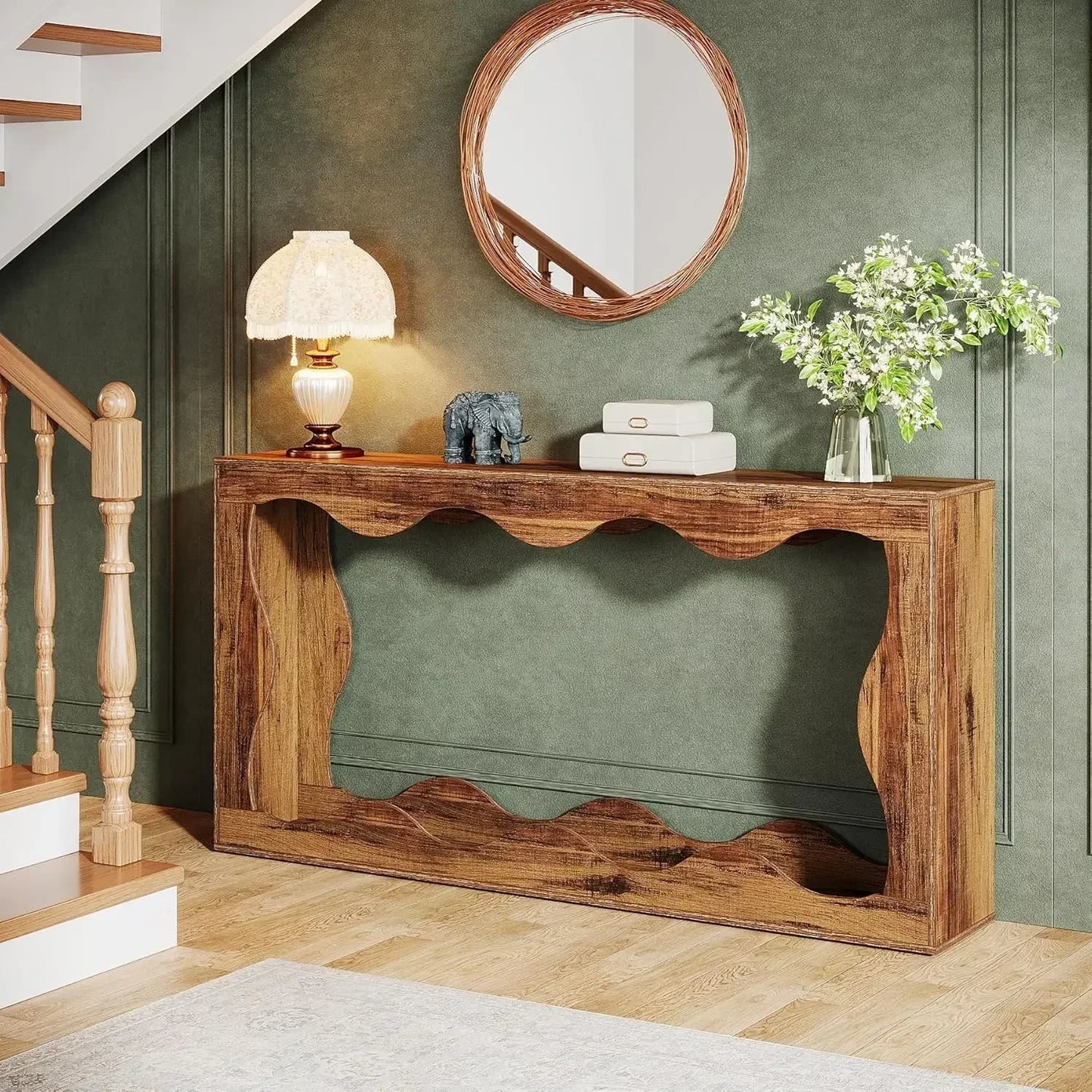 63 Inch Rustic Farmhouse Console Table with Storage for Living Room Decor