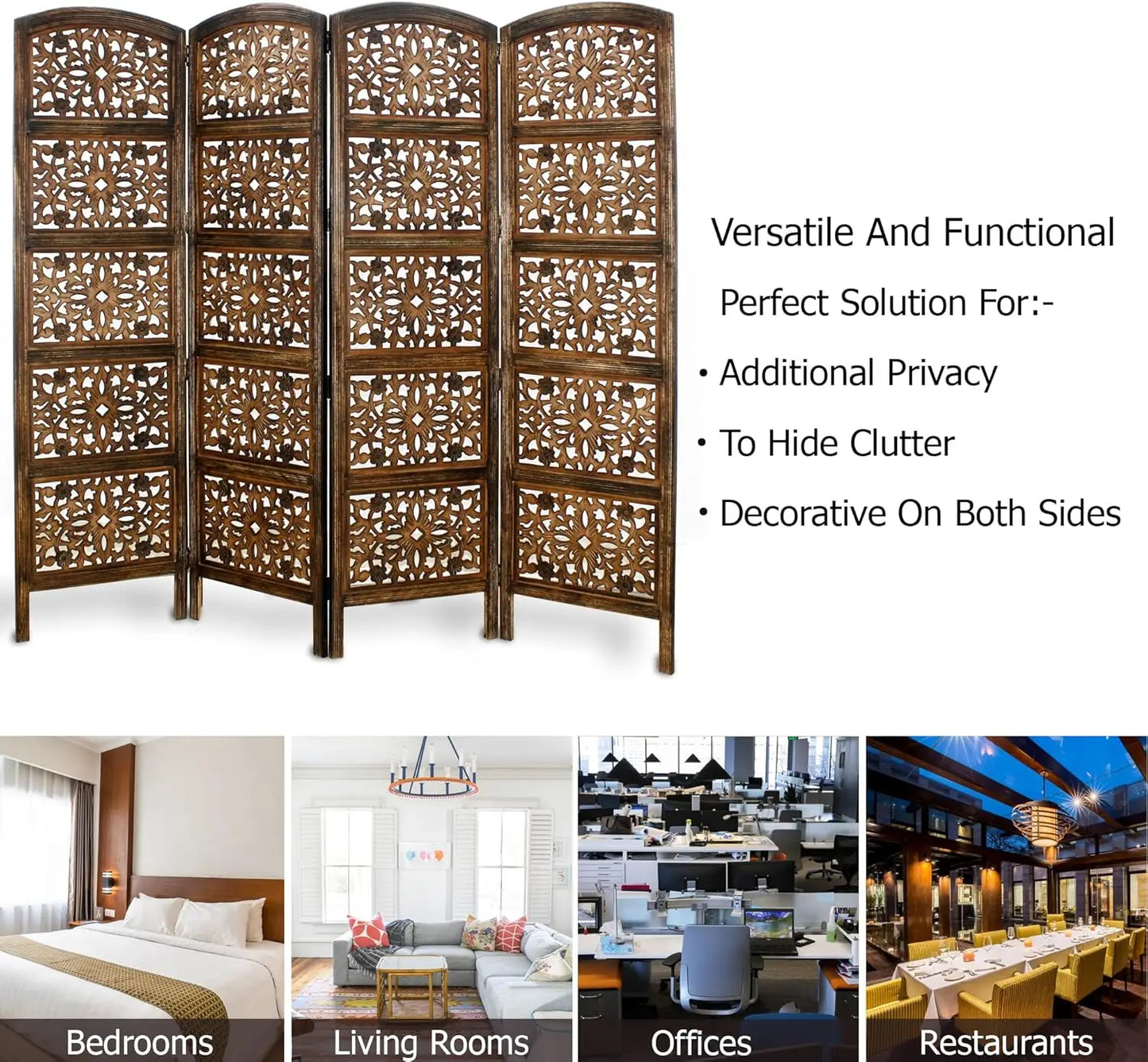Hand Carved Wood Room Divider Screen Portable Privacy Partition