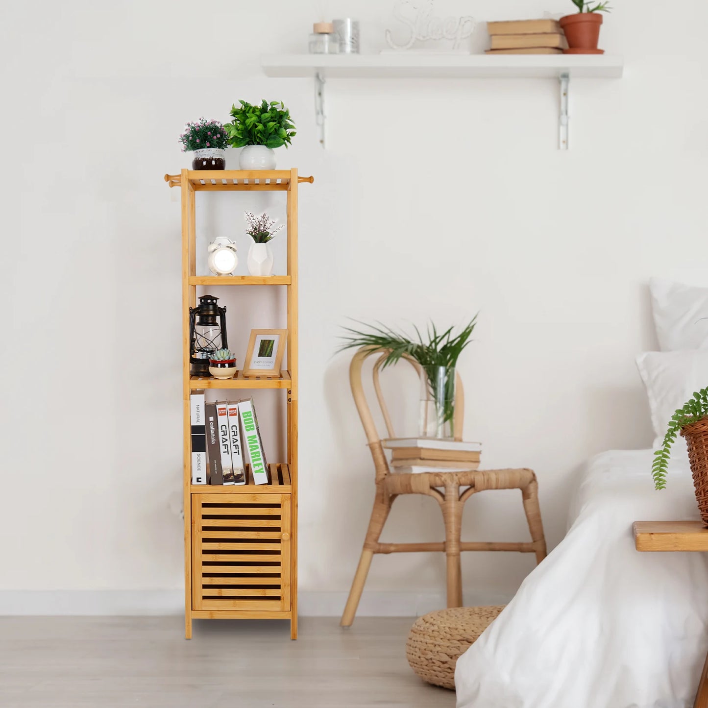 Bamboo Freestanding Bathroom Cabinet Storage Corner Rack