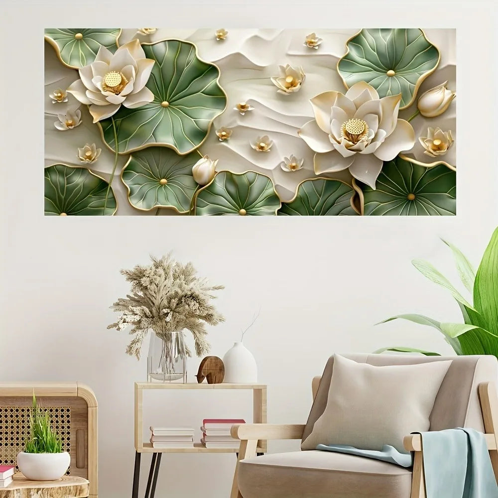 Modern Abstract Lotus Leaf Canvas Art with Pine Wood Frame for Home Decor
