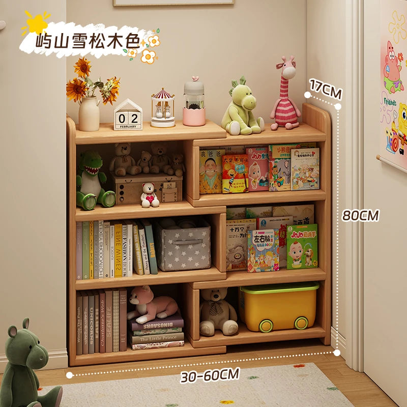 Solid Wood Corner Bookshelf Wall Mounted Storage Cabinet