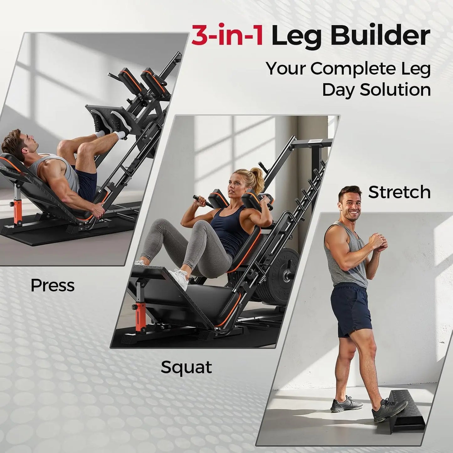 3 In 1 Leg Press Hack Squat Machine With Ultra Quiet Pulley System