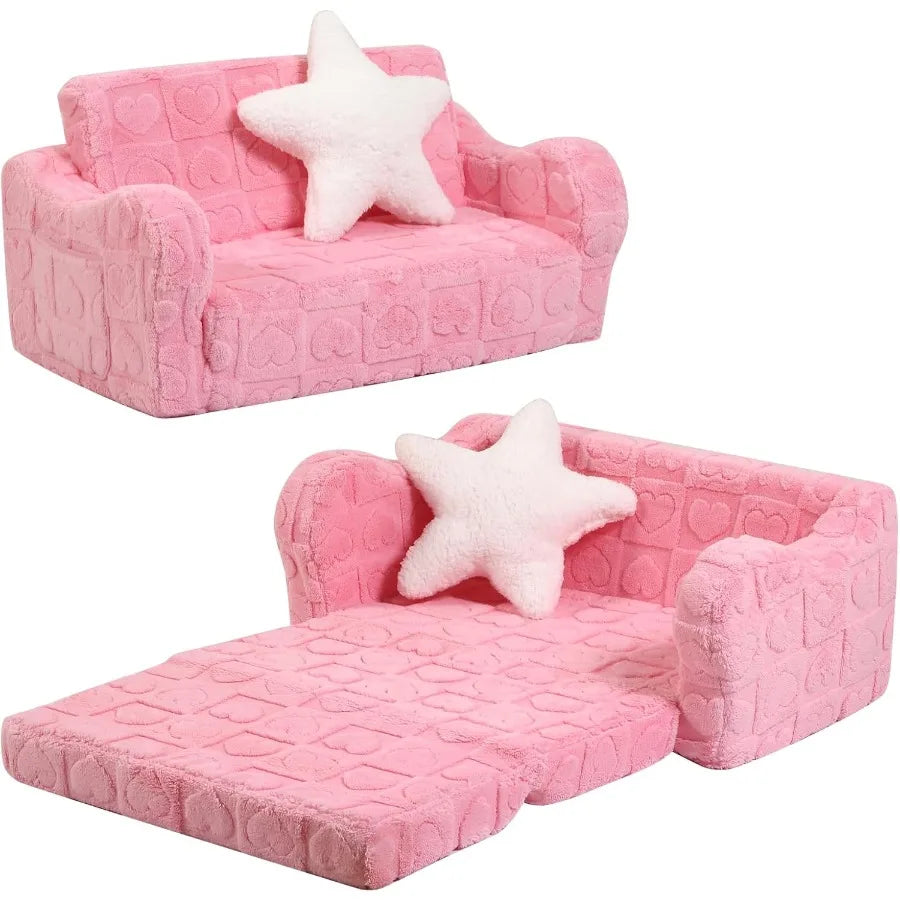 LISM TwoinOneToddlerCouch ConvertibleSofa StarPillow Comfy Sturdy Light EasyAssemble Durable