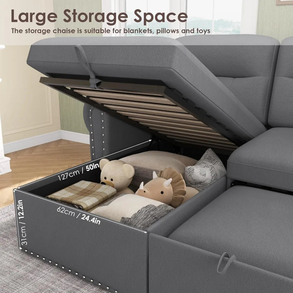 MKDK Sleeper Sofa Bed Sectional With Reversible Storage