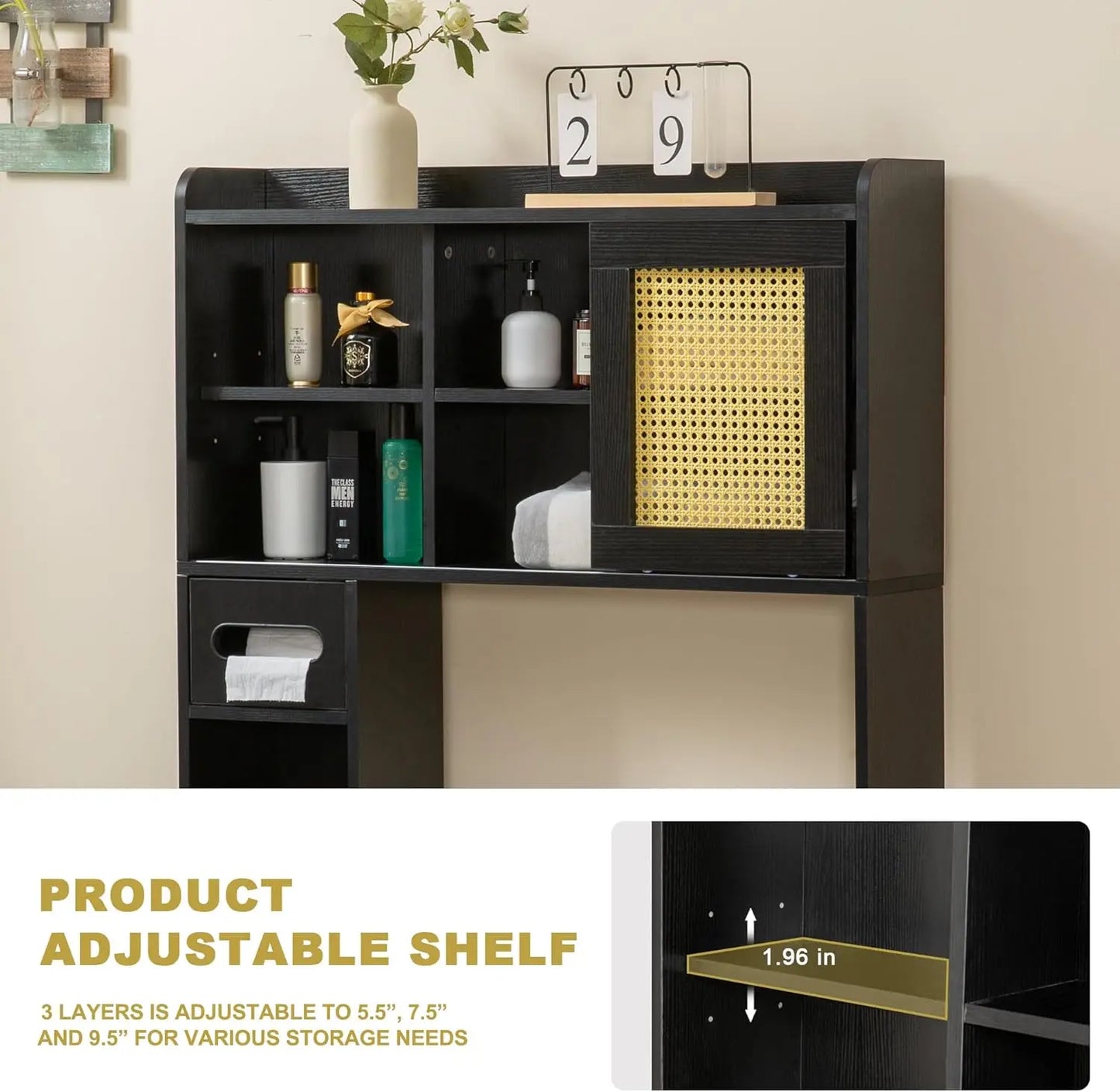 Over Toilet Storage Cabinet SixTier Freestanding with Sliding Door