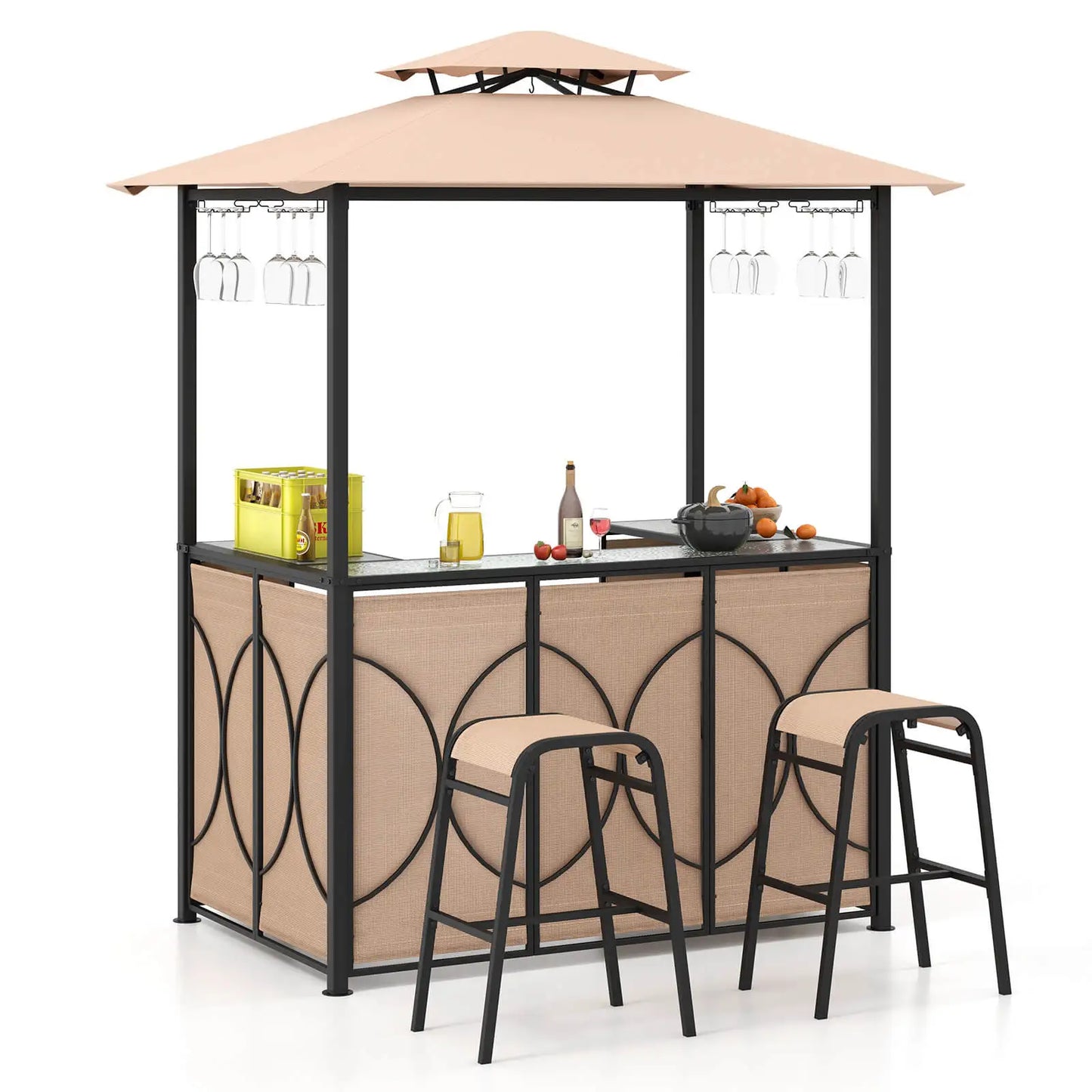 HOMASIS Patio Bar Set With Tempered Glass Table Outdoor