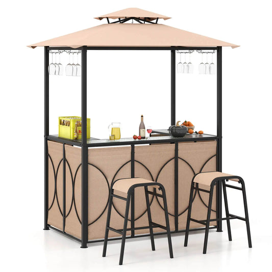 HOMASIS Patio Bar Set With Tempered Glass Table Outdoor
