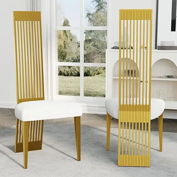 Two Pack Upholstered Dining Chairs With Stainless Steel Backrests