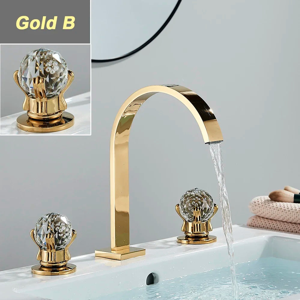 Suguword Crystal Deck Mounted Bathroom Faucet With Dual Handles