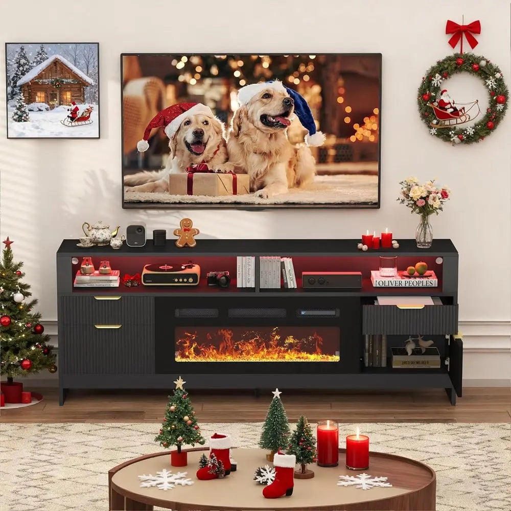 CHENGWEI Modern TV Stand With 36 LED Electric Fireplace Entertainment Center