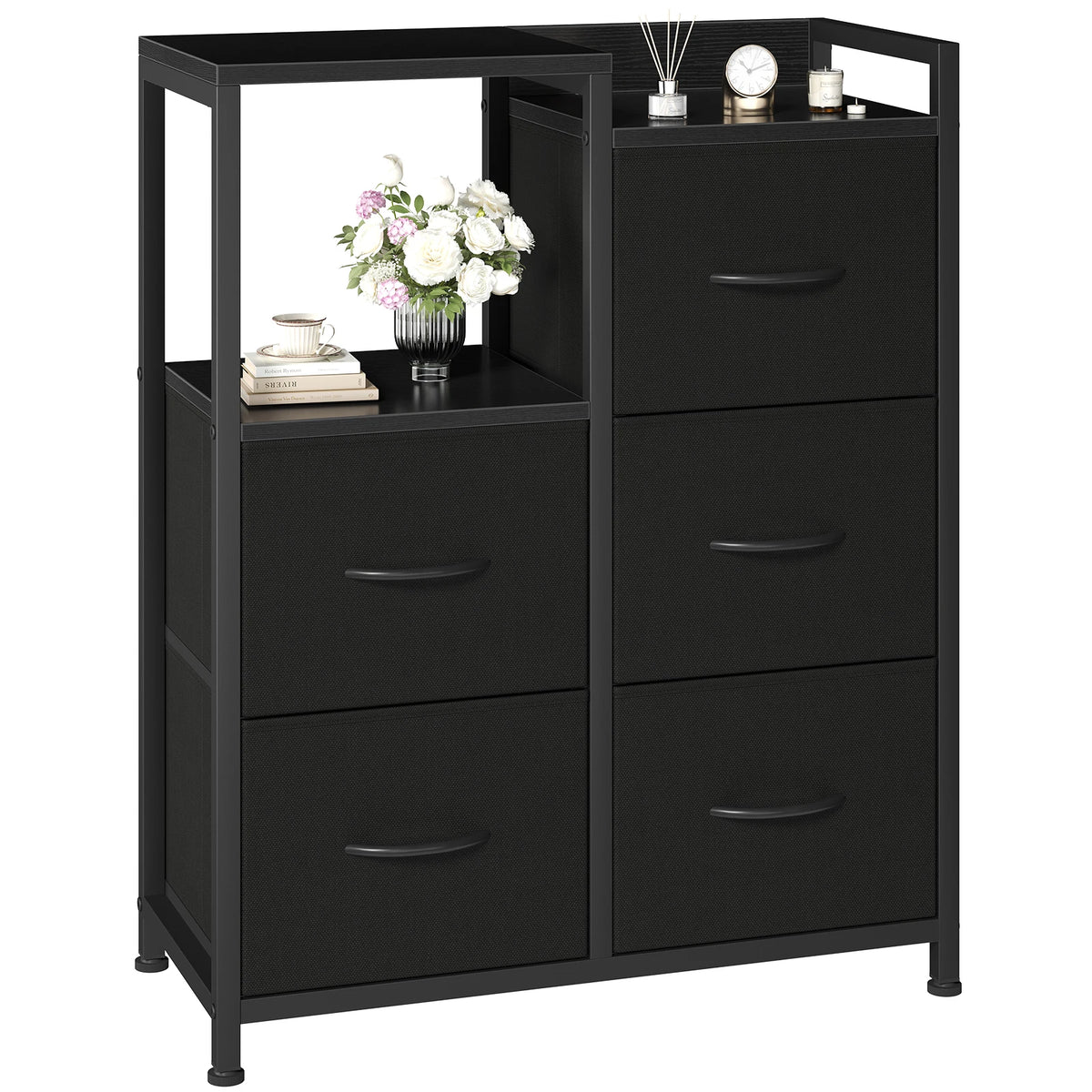 JHK Five Drawer Storage Chest With Raised Shelf Organizer