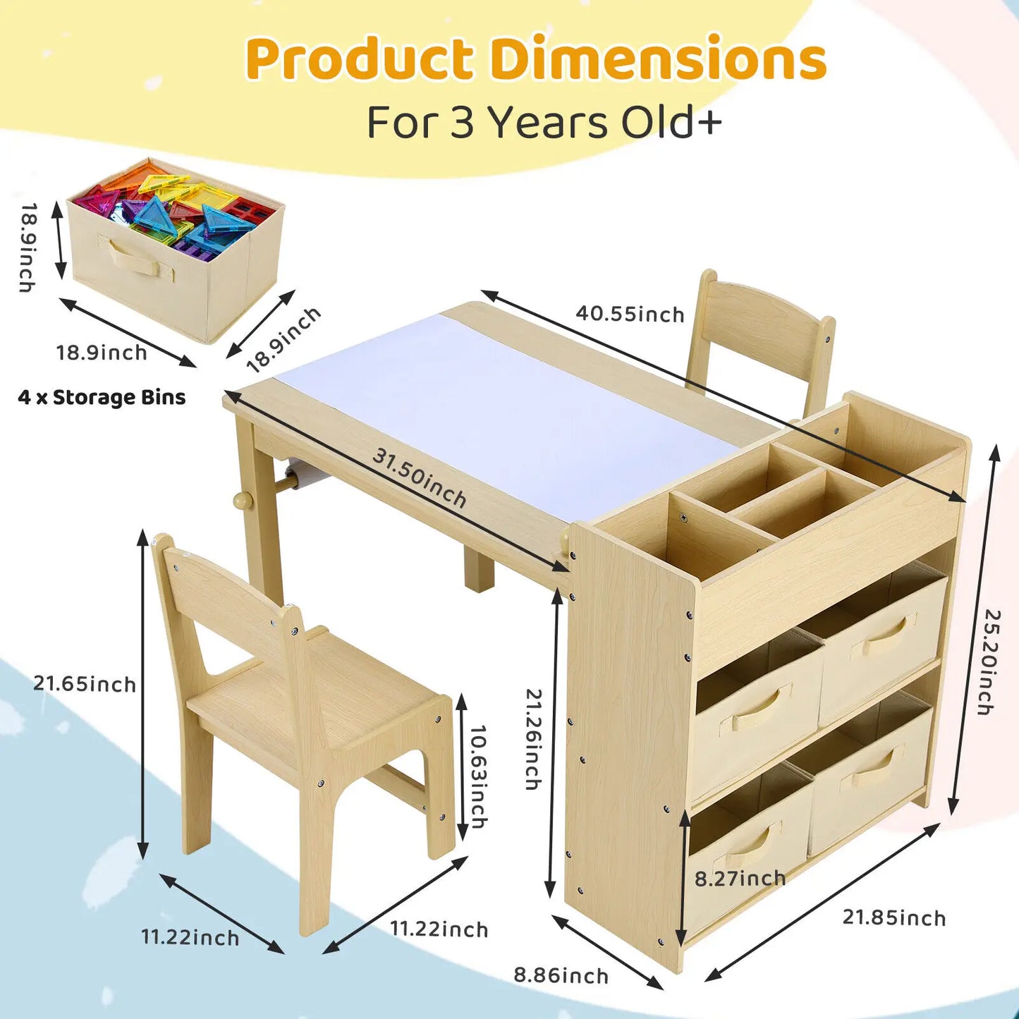 AuAgFinishes Wooden Kids Art Table And Chair Set