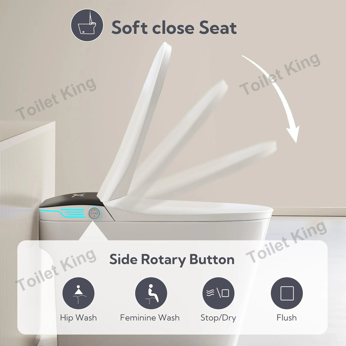 Elongated Smart Bidet Toilet, Voice Control, Warm Air Drying