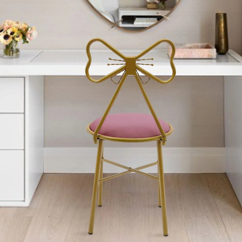 Princess Makeup Dressing Chair With Velvet Bow Backrest
