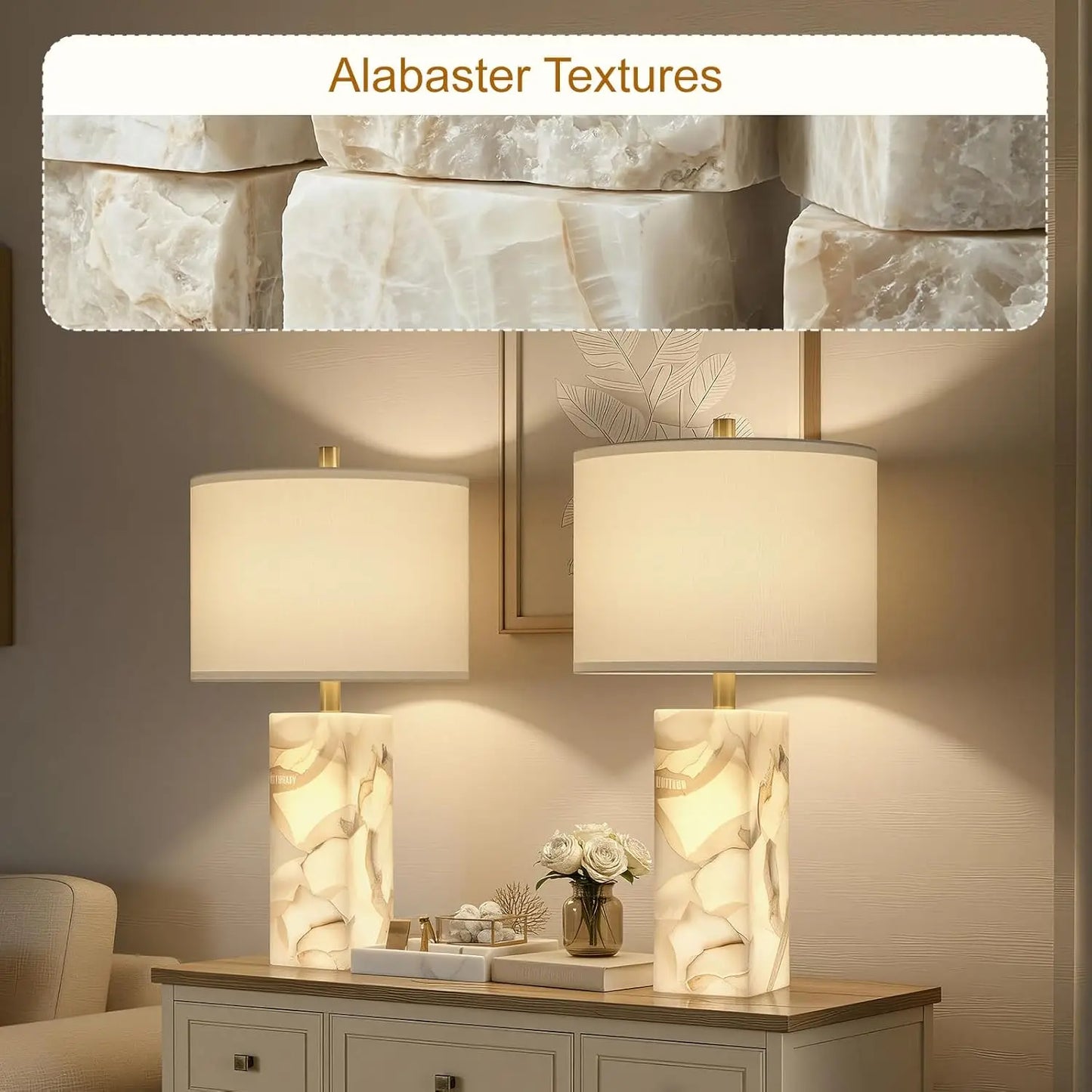 Alabaster Table Lamp Set of 2 Night Light BedroomSanctuary