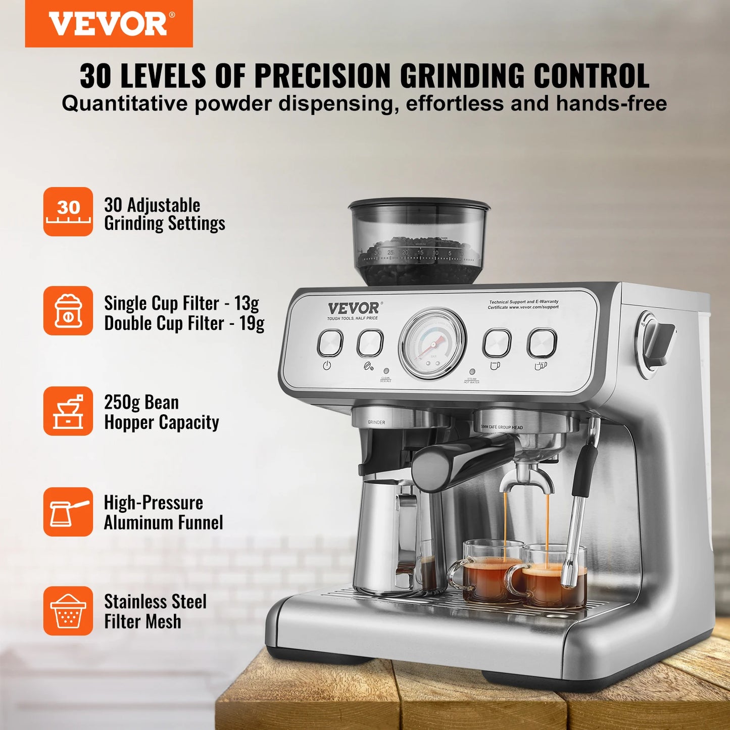 VEVOR Espresso Machine With Grinder And Milk Frother