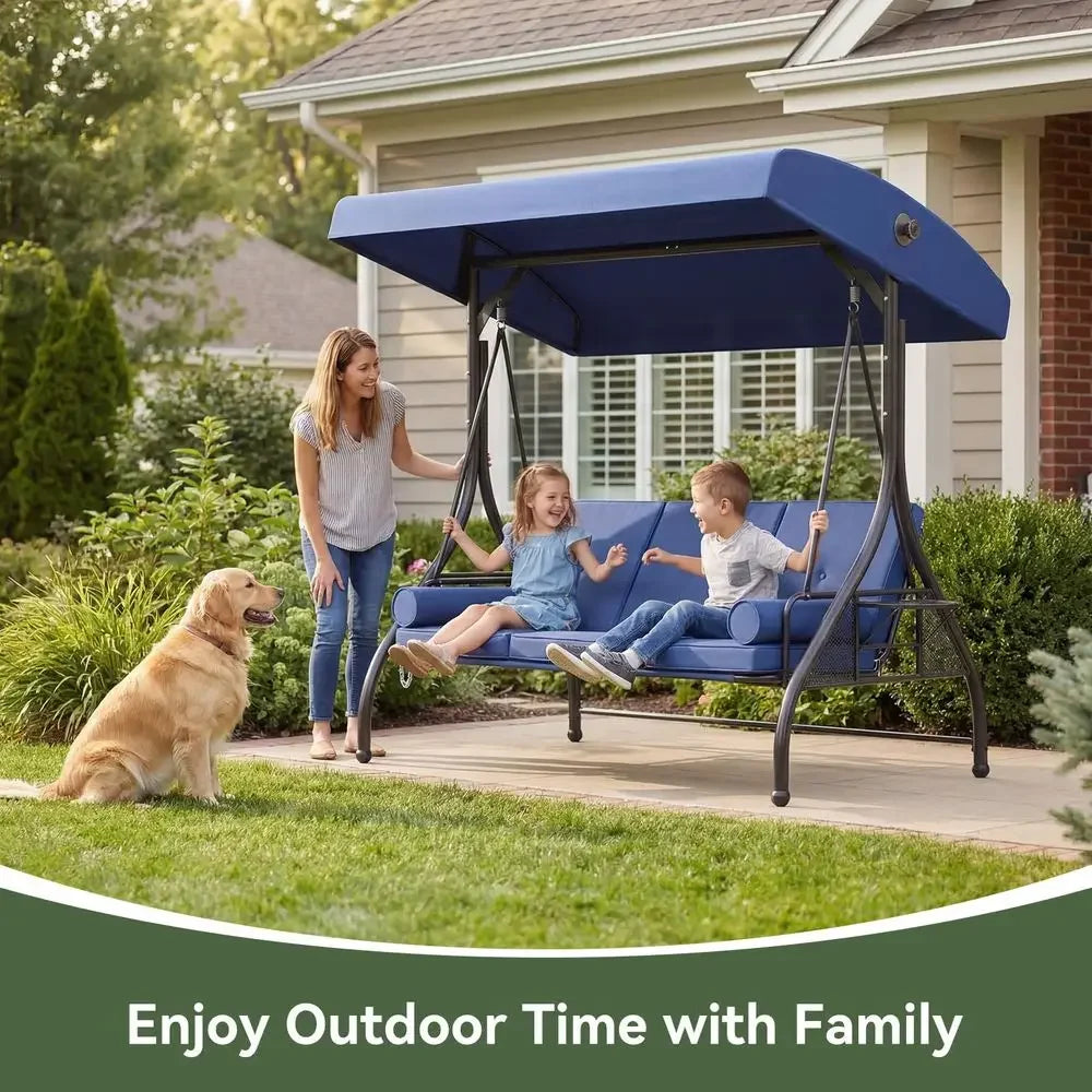 XMSJ Outdoor Porch Swing With Weatherproof Canopy Three Seats