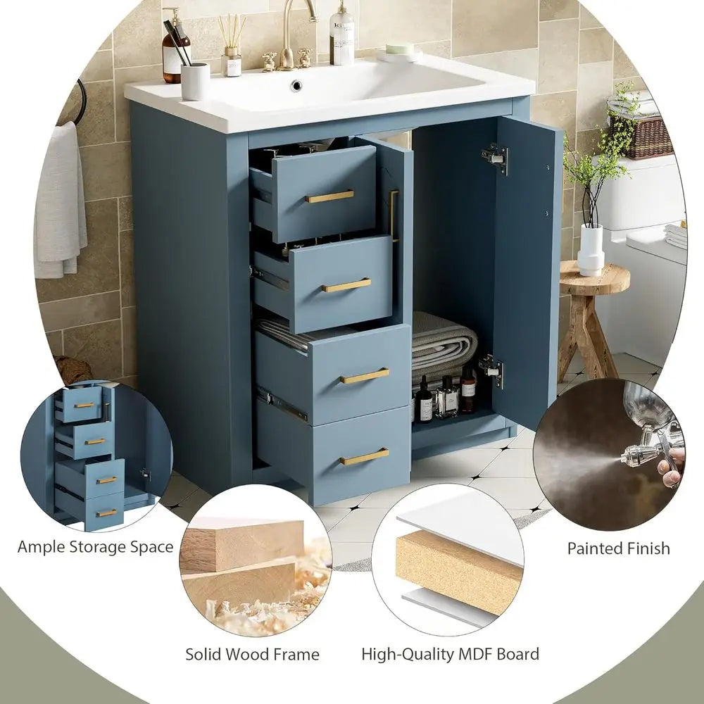 Herringbone Single Sink Bathroom Vanity Freestanding Storage Cabinet