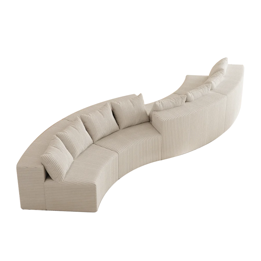 Corduroy Curved Modular Sectional Sofa With 8 Pillows For Living Room
