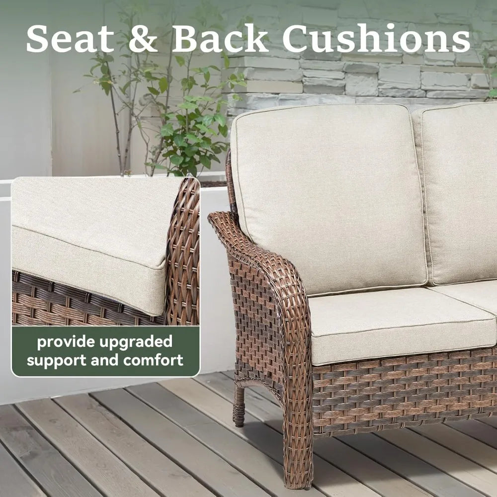 Modern Outdoor Wicker Loveseat Sofa with Cushions for Patio or Deck