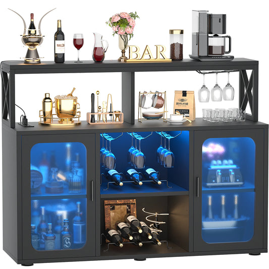 Aheaplus Bar Cabinet With LED Lights And Wine Storage