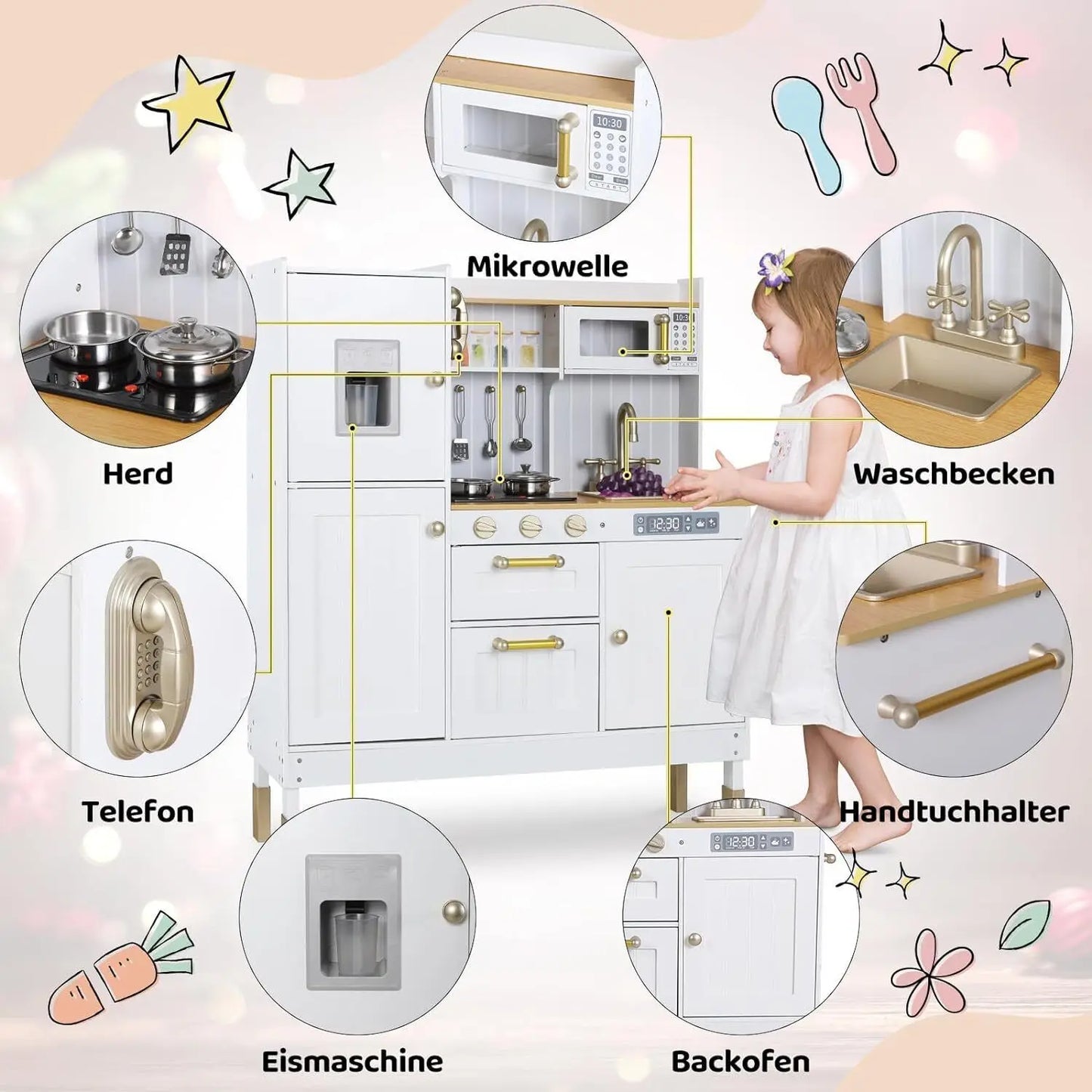 AuAgHign-concerned Wooden Kids Kitchen Set With Light and Sound