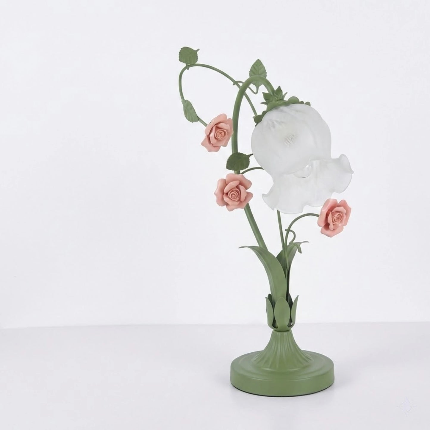 Bymaocar Ceramic Rose Desk Lamp With Glass Shade E26