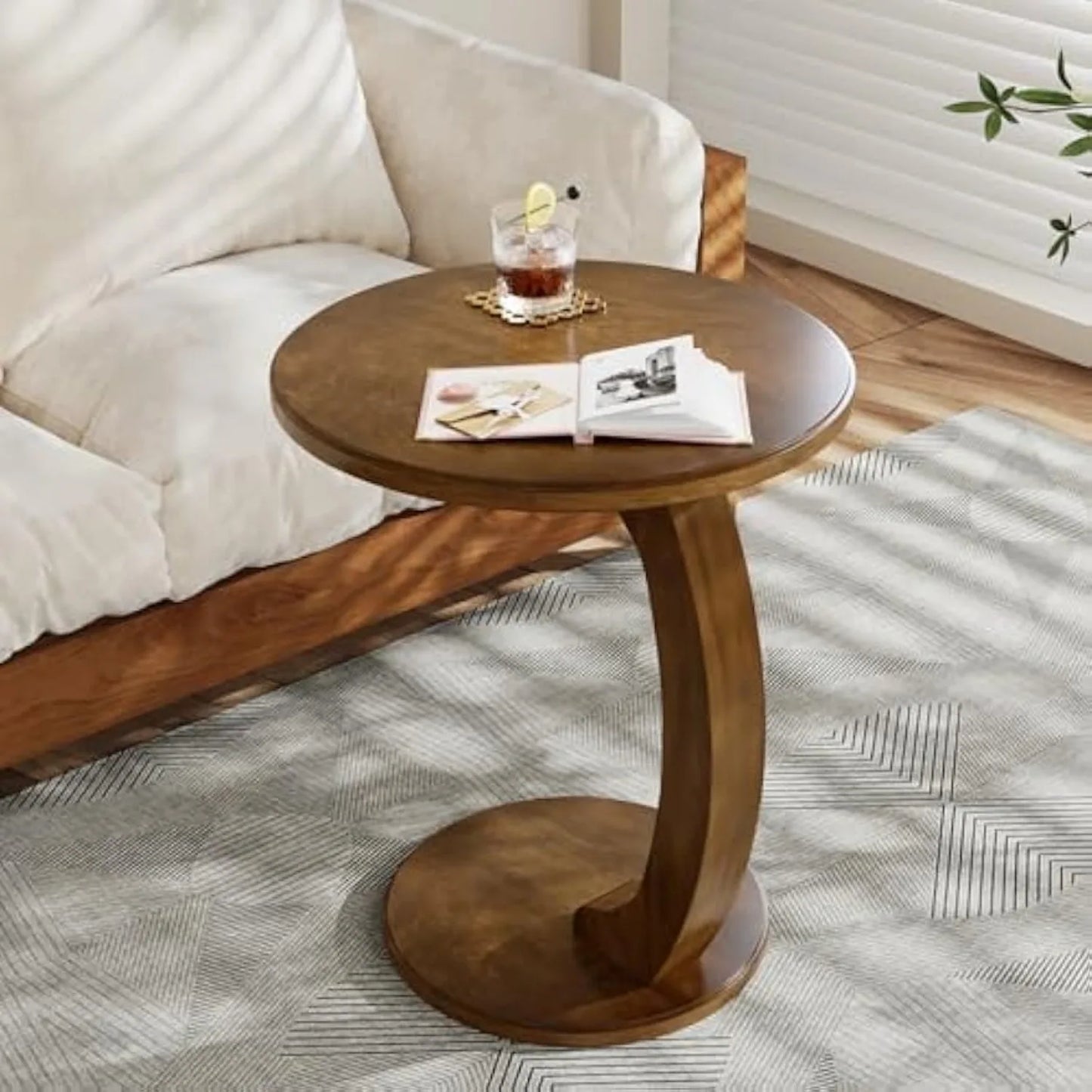 LITTLE TREE Round Wood CShaped End Table Living Room